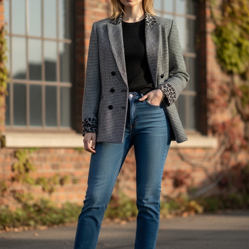 Donna Toran Chic Black and Gray Women's Textured Animal Print Blazer